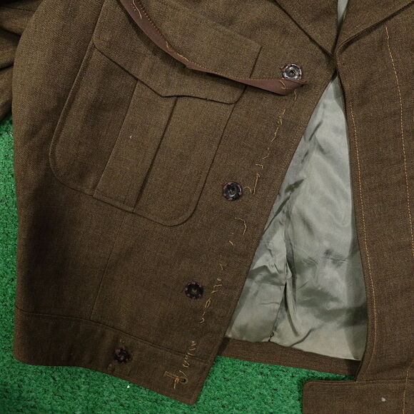 VINTAGE JACKET MANS WOOL SERGE OLIVE DRAB K 6628 1955 50s COAT 36 L NEEDS REPAIR - Picture 13 of 16
